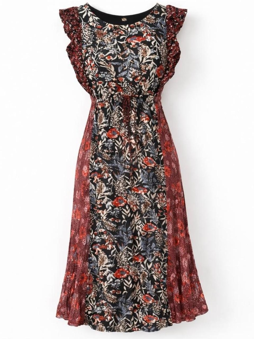 Lucky Brand Mixed Floral Flutter Sleeve Midi Dress XS Boho